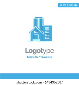 Building, Estate, Real, Apartment, Office Blue Solid Logo Template. Place for Tagline