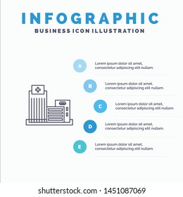Building, Estate, Real, Apartment, Office Line icon with 5 steps presentation infographics Background