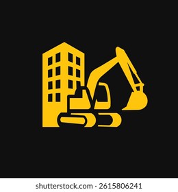 building and excavator illustration logo design, this logo symbolizes a strong building construction company