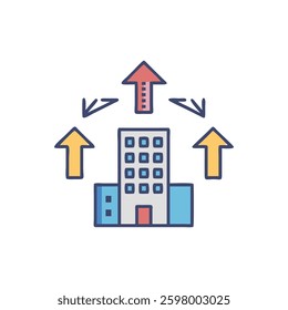 A building expansion icon suitable for development projects and construction planning.