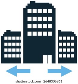 Building extend icon vector for adding space, increasing size, or expanding structure. Perfect for architectural plans, property development, and renovation projects.