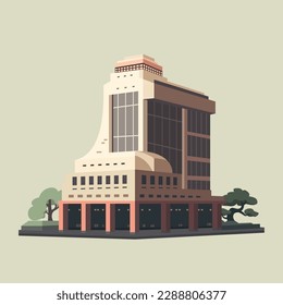 Building exterior. Facades of hotel, hospital or clinic, school, college. Isolated vector illustration. City industrial structure and elements