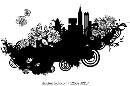 Gebäudefassade mit floralem Design