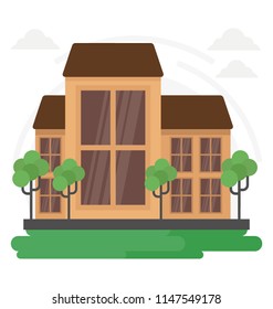 
Building exterior having trees outside is icon for motel building 

