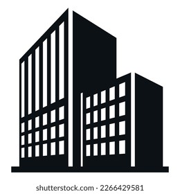 Building exterior modern real estate city landmark monochrome black icon isometric vector illustration. Architecture apartment bank school hospital office business house residential construction