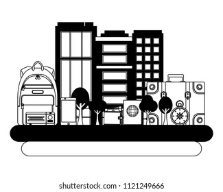 building exterior with set icons