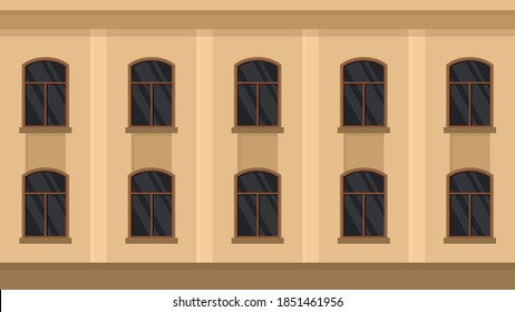 Building exterior with windows. Front view public building, government, school, university or office. Vector illustration facade.