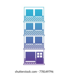 building facade of four floors in degraded blue to purple color contour