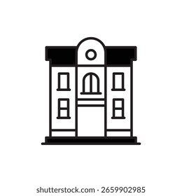 Ilustración plana del icono del logotipo del contorno de la fachada del edificio