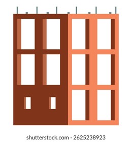 Fachada del edificio en construcción que muestra el proceso de colocación de ladrillos con espacio para ventanas y puertas