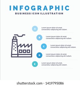 Building, Factory, Construction, Industry Line icon with 5 steps presentation infographics Background