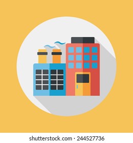 Building factory flat icon with long shadow,eps10