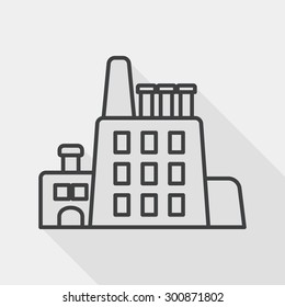 Building factory flat icon with long shadow, line icon
