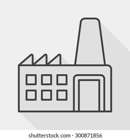 Building factory flat icon with long shadow, line icon