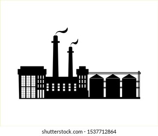 Building of the factory, oil refinery, storage for drying grain. Concept vector illustration of an industrial factory isolated on white background.