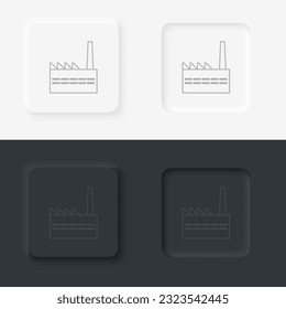 Building factory outline icon. Neumorphic style button vector iconon black and white background set