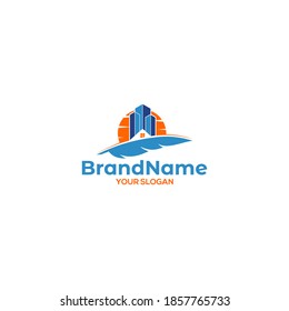 Building Feather Logo Design Vector