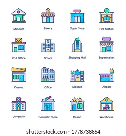 Building filled line Icons - stroke, vector