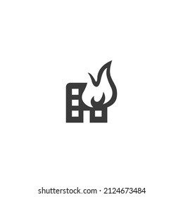 Building Fire Icon Black and White Vector Graphic
