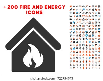 Building Fire Icon With Bonus Power Symbols. Vector Illustration Style Is Flat Iconic Elements For Web Design, App User Interface.