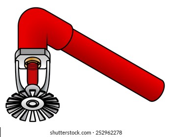 A building fire sprinkler nozzle mounted on an L coupling. 