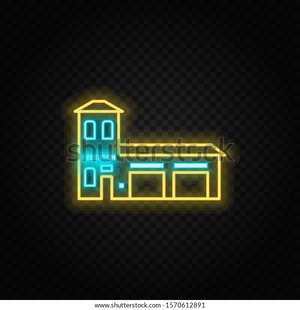 building, fire, station neon vector icon.\
Vector transparent\
background