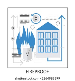 Building fireproof construction. Real estate resistant to fire, safe building vector illustration