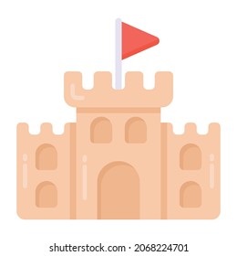 Building with flag denoting flat style icon of castle 