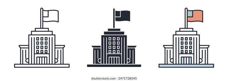 Edificio con un icono de bandera Ilustración vectorial aislada sobre fondo blanco