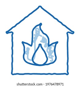 Building And Flame Heating Equipment sketch icon vector. Hand drawn blue doodle line art isolated symbol illustration