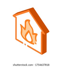 Building And Flame Heating Equipment vector isometric sign. color isolated symbol illustration