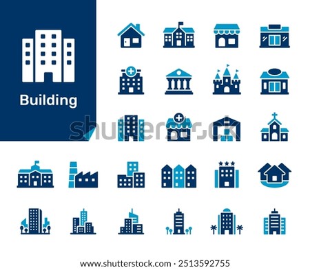 Building flat icon collection for architecture, city, real estate and infrastructure concept