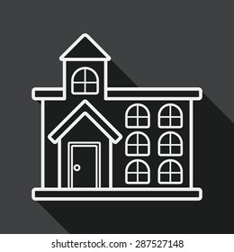 Building flat icon with long shadow, line icon