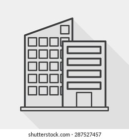 Building flat icon with long shadow, line icon