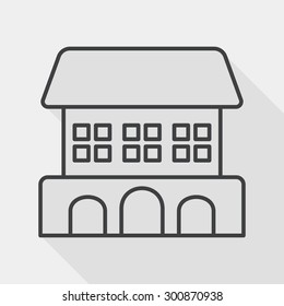 Building flat icon with long shadow, line icon
