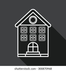 Building flat icon with long shadow, line icon