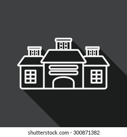 Building flat icon with long shadow, line icon
