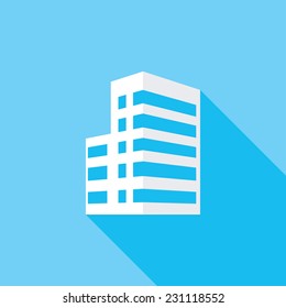  Building flat icon. Modern flat icons with long shadow effect in stylish colors. Icons for Web and Mobile Application. EPS 10.