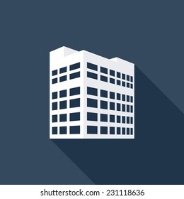  Building flat icon. Modern flat icons with long shadow effect in stylish colors. Icons for Web and Mobile Application. EPS 10.
