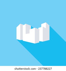 Building flat icon. Modern flat icons with long shadow effect in stylish colors. Icons for Web and Mobile Application. EPS 10.