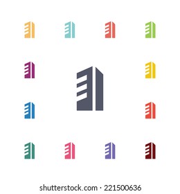 building flat icons set. Open round colorful buttons. Vector 