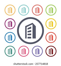 building flat icons set. Open colorful buttons 