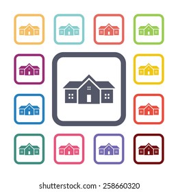 building flat icons set. Open colorful buttons 