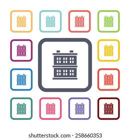 building flat icons set. Open colorful buttons 