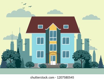 Building in flat style. Stock Vector Illustration