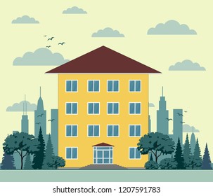 Building in flat style. Stock Vector Illustration