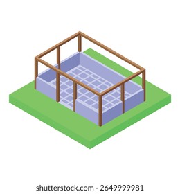 Building foundation under construction with concrete blocks and wooden formwork isometric 3d vector illustration