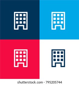 Building four color material and minimal icon logo set in red and blue