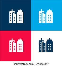 Building four color material and minimal icon logo set in red and blue