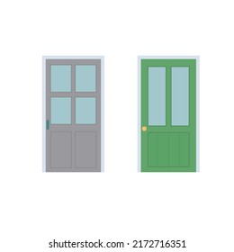  Building front entrance elements set with doors. architectural symbols. Building Facade Elements. Vector illustration. Flat style